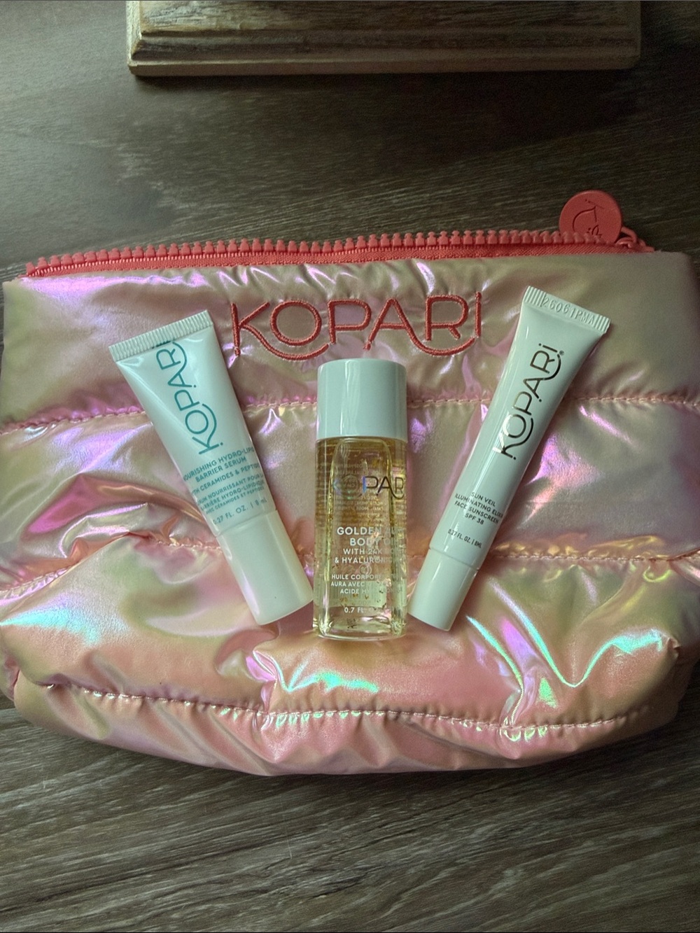 Kopari Iridescent Pink Puffer Cosmetic Pouch - Picture 1 of 4